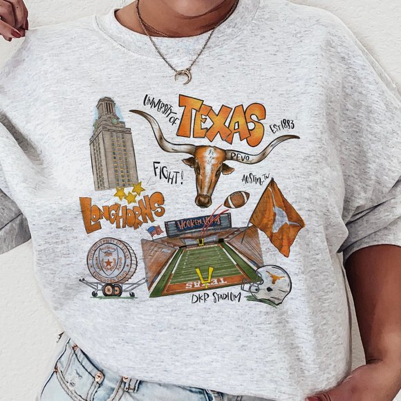 Desert Bloom Darlin Sweaters - Longhorns University of Texas Illustrated Light Grey Sweatshirt